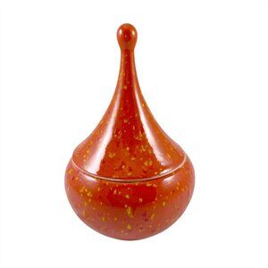MCM Orange Spatter Glaze Trinket Candy Dish with Lid Ceramic Vintage 1970s